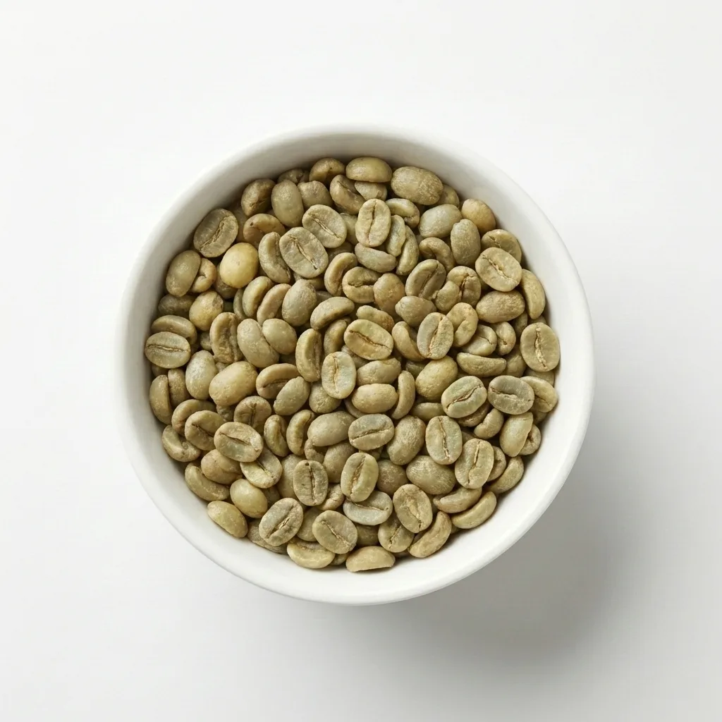 A bowl of graded green coffee beans from Koraput, Odisha